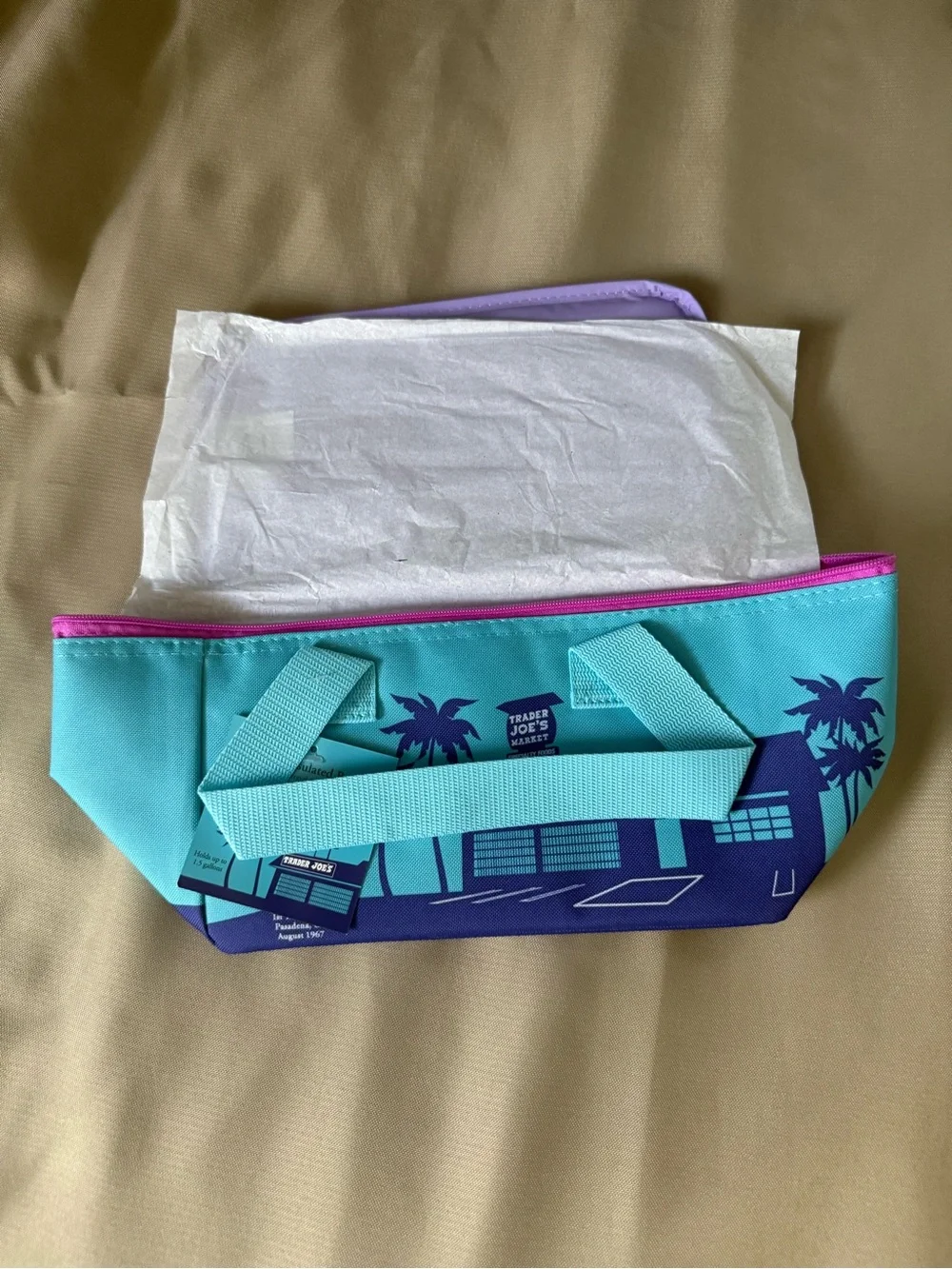 Trader Joe's Teal & Purple Insulated Tote Bag